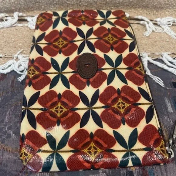 FOSSIL Key-Per Coated Canvas Flower Large Zipper CLUTCH BAG - Picture 6 of 7